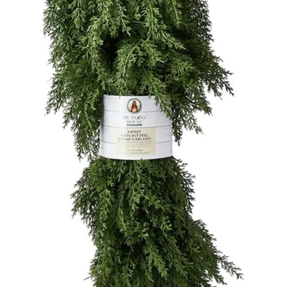 My Texas House 9 ft Natural Feel Cedar Garland.  Non-Lit. Green Cedar Garland